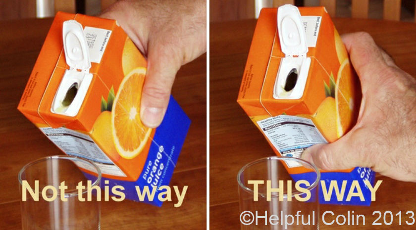 spilling juice from cartons